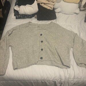 AE Cropped Balloon Sleeve Button Up Cardigan